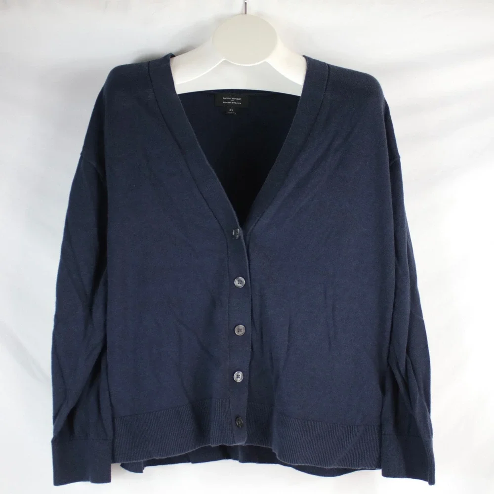 Banana Republic Navy Forever Sweater Cardigan V-Neck Button Up Women's Size XL
